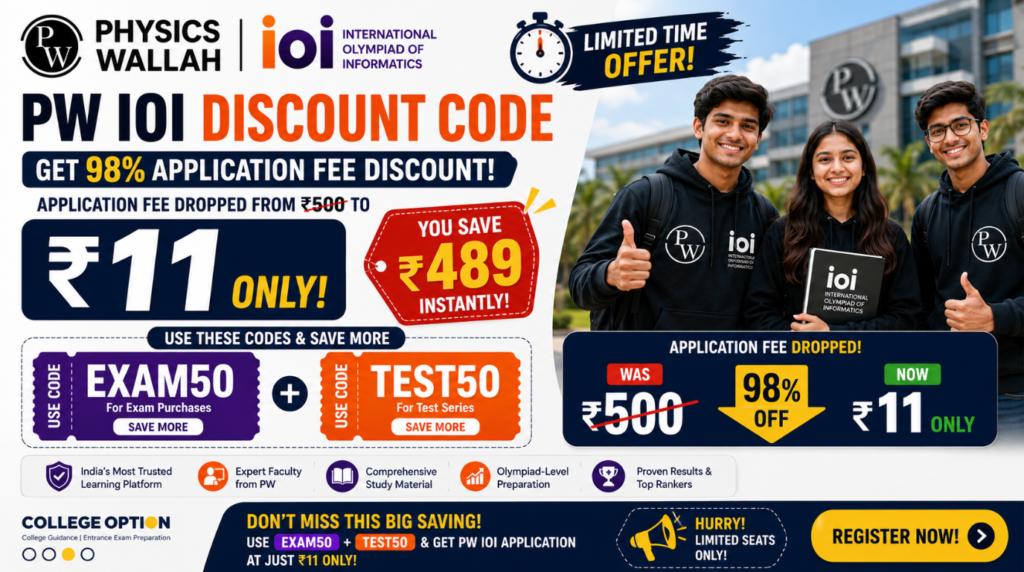 PW IOI Discount Code to get 98% Discount on application form